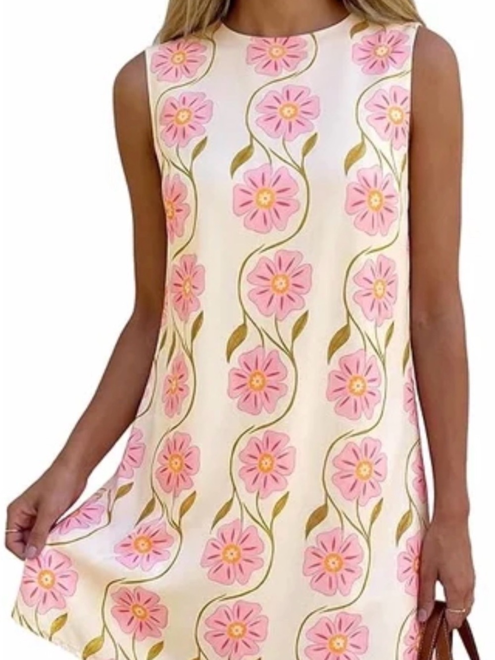 Commense Cream Mini Dress with Pink Floral Print